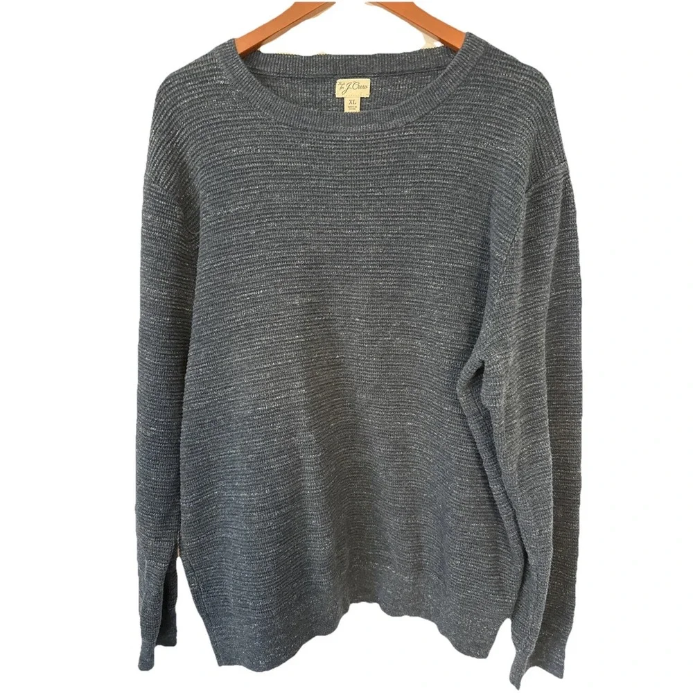 J Crew‎ Sweater Men XL Blue Knit Crewneck Cotton Heavyweight Preppy Pullover